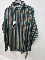 New Teens Wrangler Green Yellow Stripe Long Sleeve Pearl Snap XL DD-64