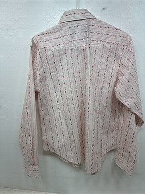New Women’s White Horse White Red Floral Long Sleeve Pearl Snap Medium YY-58