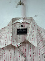 New Women’s White Horse White Red Floral Long Sleeve Pearl Snap Medium YY-58