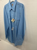 New Men’s ELY Cattleman Blue Simple Long Sleeve Pearl Snap 17.5 X 35 XL O-57