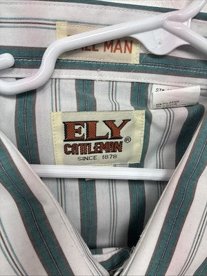 New Men’s ELY Cattleman Blue White Stripe Short Sleeve Pearl Snap XL M-35