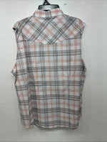New Women’s Cumberland Gray Pink Plaid Short Sleeve Pearl Snap 2XL GG-62