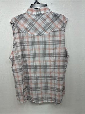 New Women’s Cumberland Gray Pink Plaid Short Sleeve Pearl Snap 2XL GG-62