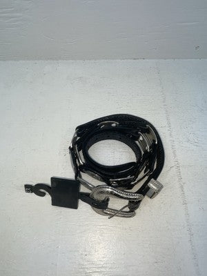 New Black Genuine Leather Silver Pendent XXL Belt #398402 NN-113