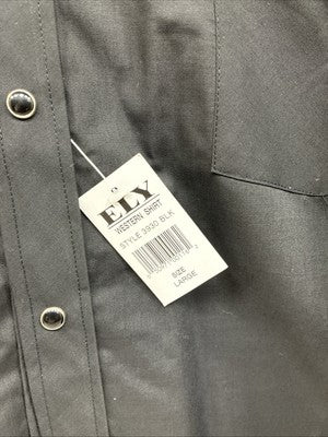 New Men’s ELY Diamond Black Western Design Long Sleeve Pearl Snap Large AA-18