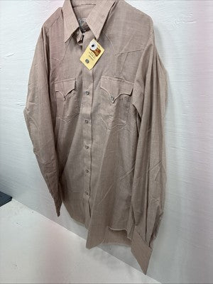 New Men’s H Bar C Brown Simple Long Sleeve Pearl Snap 15.5 Medium Q-28