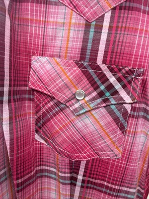 New Women’s Cumberland Pink Plaid Short Sleeve Pearl Snap 2XL GG-13