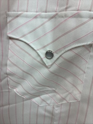 New Men’s H Bar C Pink White Stripe Long Sleeve Pearl Snap 17 X 34 XL R-63