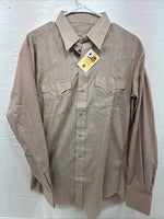 New Men’s H Bar C Brown Simple Long Sleeve Pearl Snap 15.5 Medium Q-28