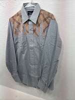 New Men’s Champion Western Gray Sensing Long Sleeve Pearl Snap 16 Large X-1