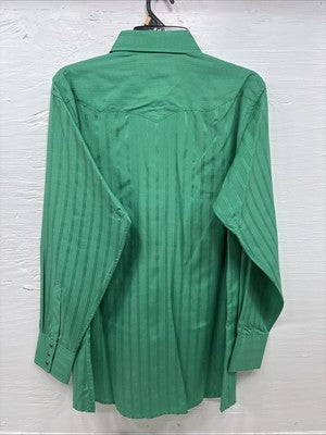 New Men’s White Horse Green Stripe Long Sleeve Pearl Snap Large Q-64