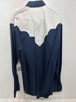 New Men’s Cowboy Threads Blue White Long Sleeve Pearl Snap Large AA-53