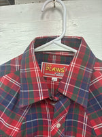 New Men’s ELY Plains Red Blue Plaid Long Sleeve Pearl Snap 14.5 Small T-86