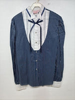 New Women’s H Bar C Blue Stripe Long Sleeve Pearl Snap Size 34 YY-108