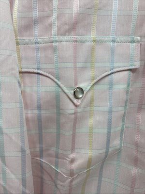 New Men’s H Bar C Pink Plaid Long Sleeve Pearl Snap 16.5 X 34 Large X-50