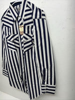 New Men’s Blue White HbarC Ranchwear Long Sleeve Pearl Snap Shirt 16.5x34 L S-13