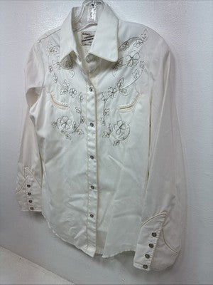 New Women’s H Bar C White Gold Design Long Sleeve Pearl Snap Medium TT-118