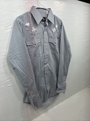  New Men’s Champion Western Gray Embroidered Long Sleeve Pearl Snap Medium M-57