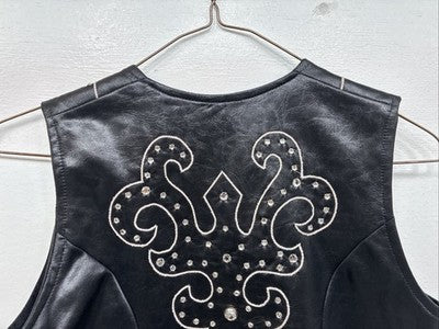 New Women’s 1848 RanchWear Black Rhinestone Sleeveless Vest Zip Up Medium YY-42