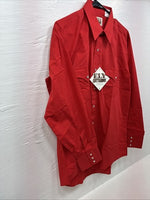 New Men’s ELY Cattleman Simple Red Long Sleeve Pearl Snap 16 Large Q-92