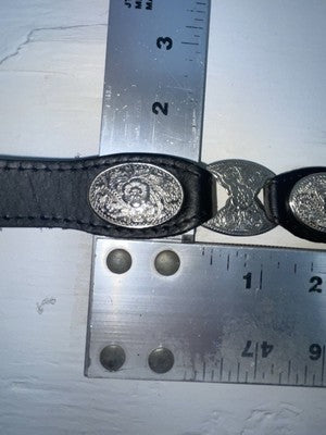 New Black Genuine Leather Silver Pendent XXL Belt #398402 NN-114