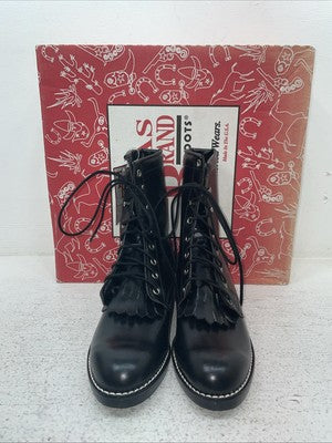 New Youth Black Lace Up Texas Brand Cowboy Boots. B 1350 5 D. 2-163