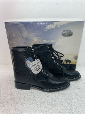 New Kids Black Lace Up Old West Cowboy Boots. 5110 13.5 13 1/2. 23-81