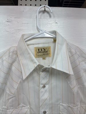 New Men’s ELY Cattleman White Stripe Long Sleeve Pearl Snap 16 X 34 Large M-24
