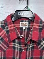 New Men’s ELY Cattleman Red Plaid Long Sleeve Pearl Snap XL O-55
