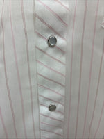 New Men’s H Bar C Pink White Stripe Long Sleeve Pearl Snap 17 X 34 XL R-63