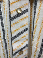 New Men’s H Bar C Yellow Black White Stripe Long Sleeve Pearl Snap Medium T-95