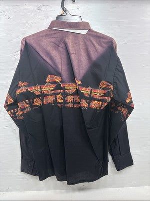 New Men’s Brooks & Dunn Black Western Design Long Sleeve Button Up 17 XL M-71