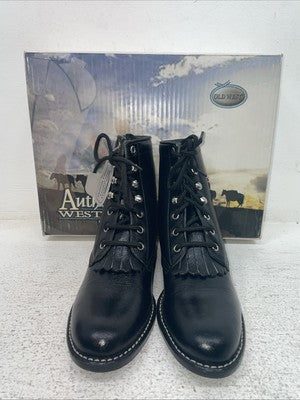 New Kids Black Lace Up Old West Cowboy Boots. 5110 2. 23-141
