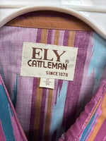New Men’s ELY Cattleman Multicolor Design Long Sleeve Pearl Snap 17 X 34 XL R-82