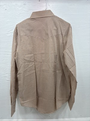 New Men’s Circle A Brown Checkered Long Sleeve Pearl Snap Large AA-55