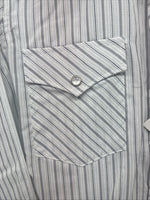 New Kids White Horse Gray Stripe Long Sleeve Pearl Snap Large DD-29