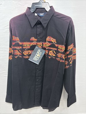 New Men’s Brooks & Dunn Black Western Design Long Sleeve Button Up 17 XL M-71