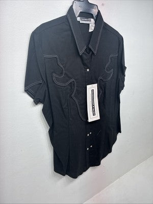 New Women’s Panhandle Slim Black Short Sleeve Pearl Snap Large GG-9
