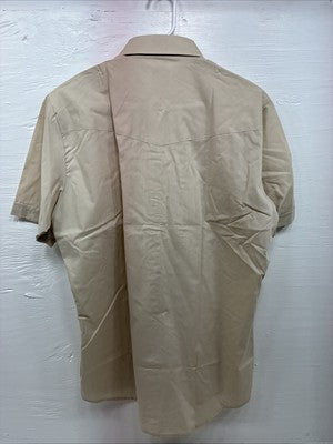 New Men’s ELY Cattleman Tan Short Sleeve Pearl Snap 16 Large AA-13