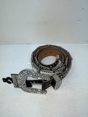 New Black Genuine Leather Nocona Silver Bling L Belt #N3466401 Z-100