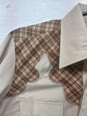New Men’s Champion Western Brown Plaid Long Sleeve Pearl Snap 15.5 Medium T-73