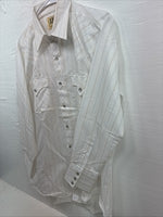 New Men’s ELY Cattleman White Stripe Long Sleeve Pearl Snap 16 X 34 Large M-24