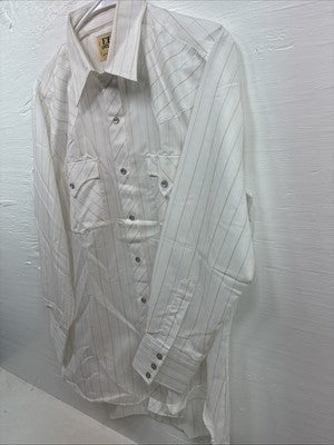 New Men’s ELY Cattleman White Stripe Long Sleeve Pearl Snap 16 X 34 Large M-24