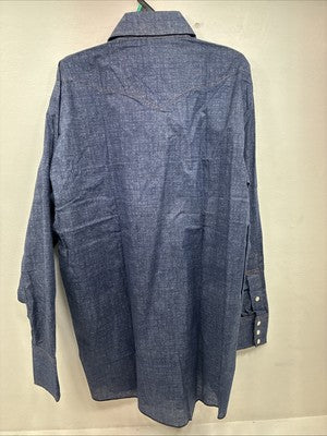 New Women’s Longhorn Blue Jean Long Sleeve Pearl Snap 16.5 XL DD-86