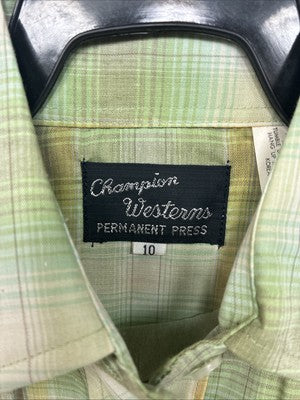 New Women’s Champion Western Green Plaid Long Sleeve Pearl Snap Size 10 KK-71