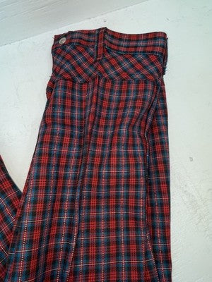 New Vintage Blue And Red Plaid Polyester Pants #5423719 3A-125