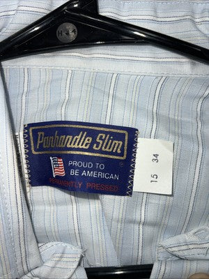 New Men’s Blue Panhandle Slim Long Sleeve Pearl Snap Shirt 15x34 M P-78