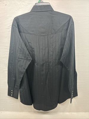 New Men’s ELY Cattleman Black Designed Long Sleeve Pearl Snap 17.5 X 35 XL R-49
