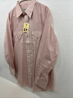 New Men’s H Bar C Pink Long Sleeve Pearl Snap 17 X 34 XL T-92