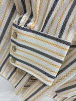 New Men’s H Bar C Yellow Black White Stripe Long Sleeve Pearl Snap Medium T-95